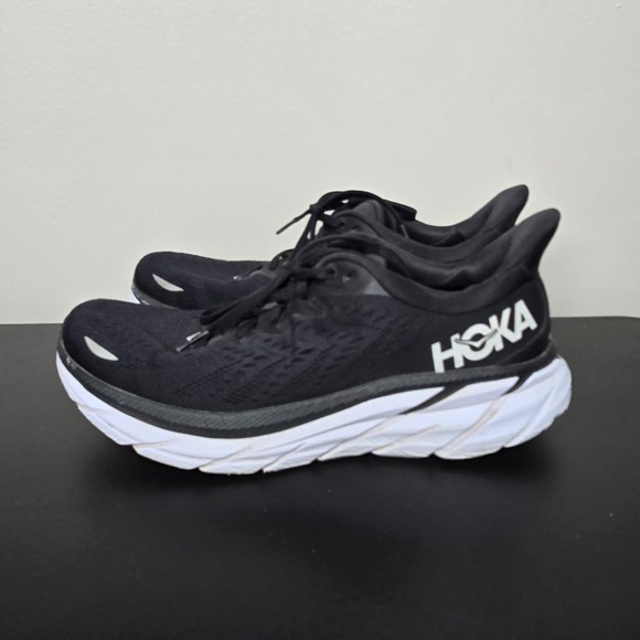 Hoka Shoes Womens Size 10.5 B Black White Clifton 8 Performance Run Gym Sneakers - Picture 2 of 9
